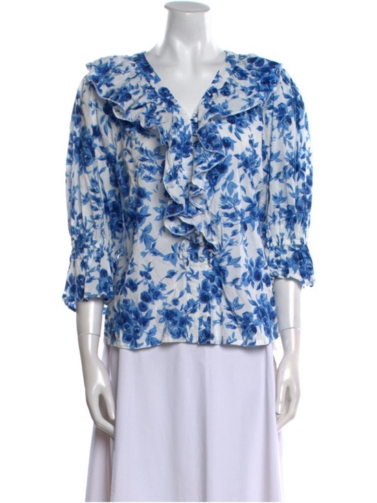 Millie Tops - MILLIE Blue Floral Cotton Blouse S